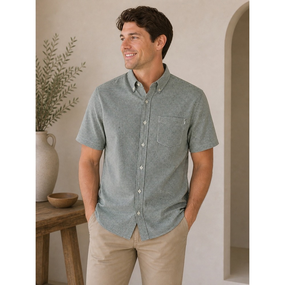 Duck Head Button Down Shirt Mens Med Green Gingham Cotton Short‎ Sleeve Classic